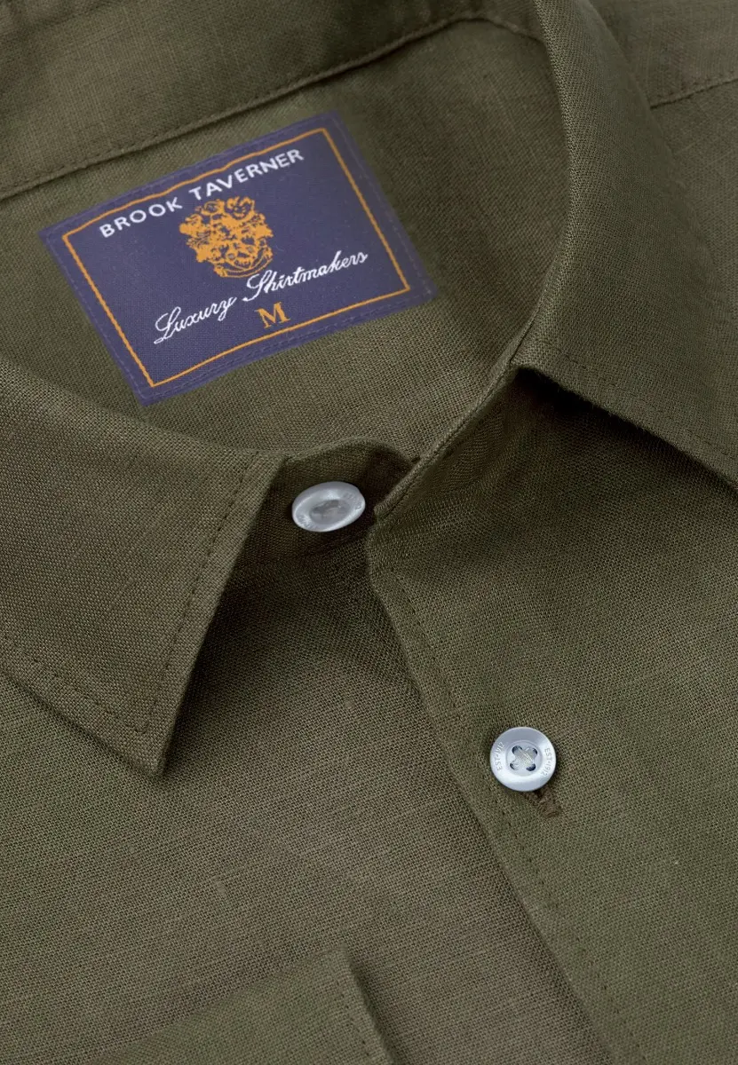 Regular Fit Khaki Pure Linen Shirt - Image 2
