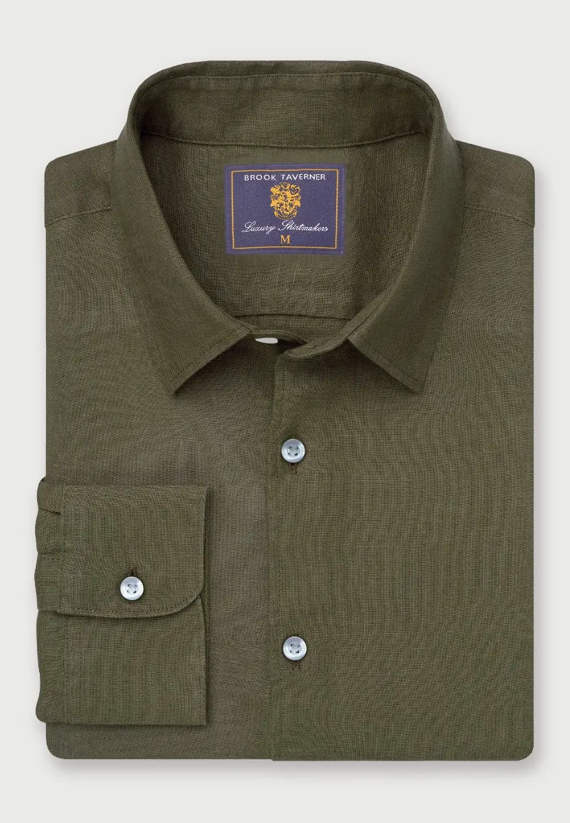 Regular Fit Khaki Pure Linen Shirt