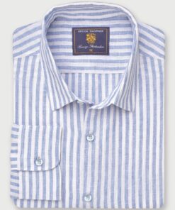Regular Fit Blue Stripe Pure Linen Shirt