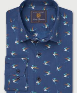 Regular Fit Navy Swallow Print Cotton Shirt