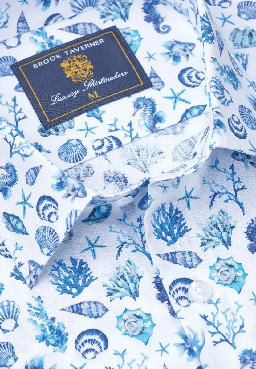 Regular Fit Blue Sealife Print Cotton Shirt - Image 2