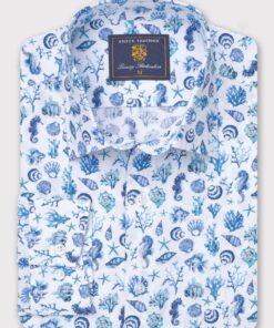 Regular Fit Blue Sealife Print Cotton Shirt