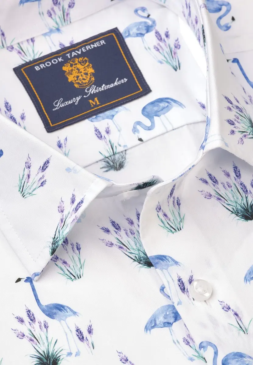 Regular Fit White Flamingo Print Cotton Shirt - Image 2