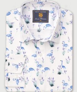 Regular Fit White Flamingo Print Cotton Shirt