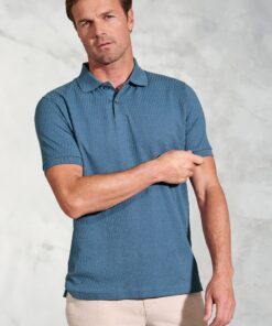 Sinatra Blue Brick Stitch Jacquard Polo Shirt