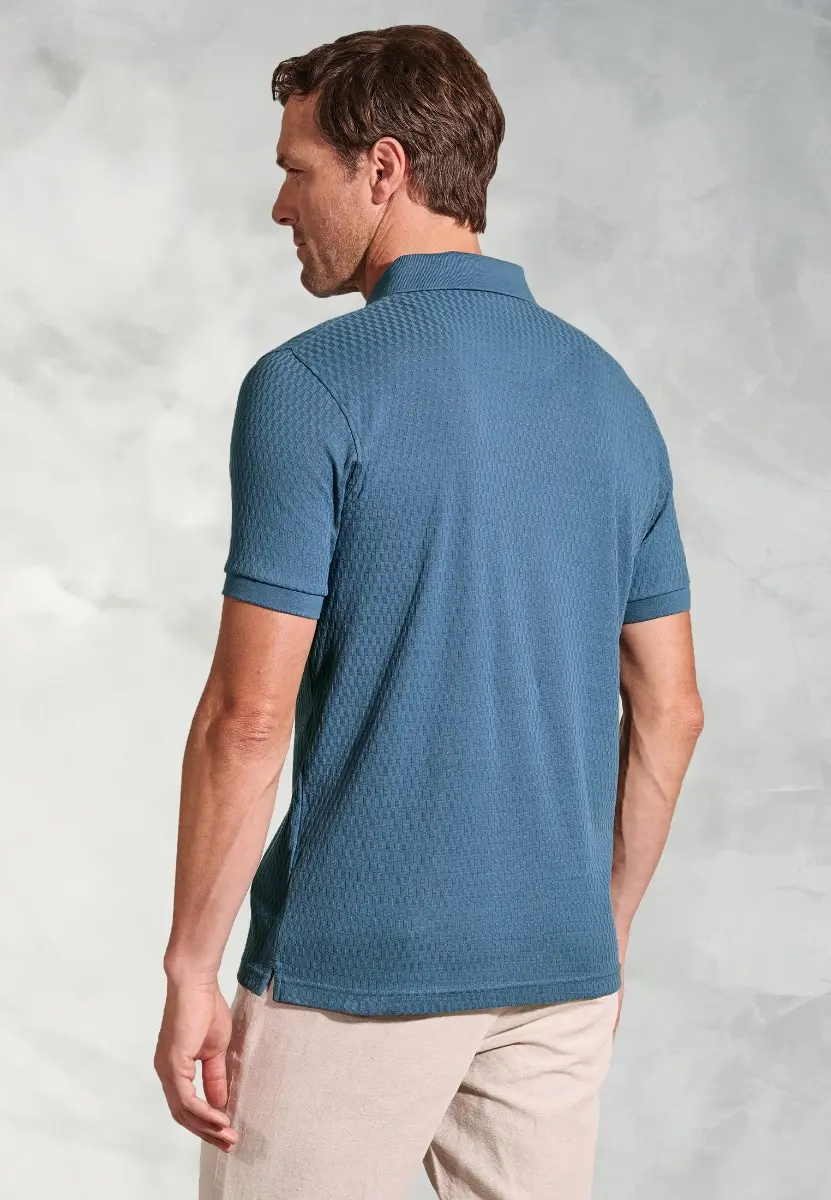 Sinatra Blue Brick Stitch Jacquard Polo Shirt - Image 2