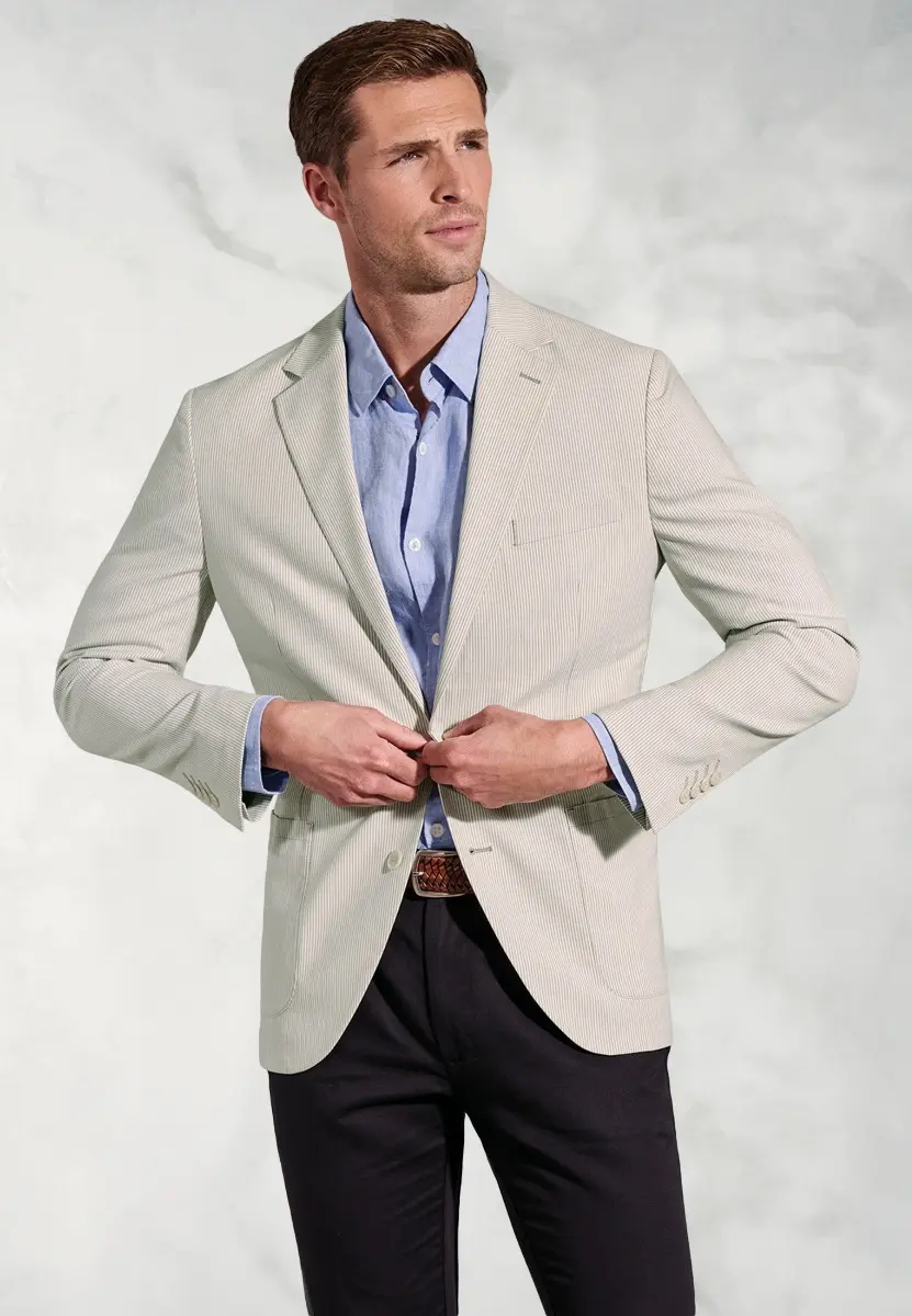 Tailored Fit Stewart Olive Bengal Stripe Casual Jacket