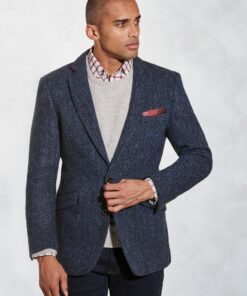Tailored Fit Stranraer Navy Herringbone Harris Tweed&reg; Jacket