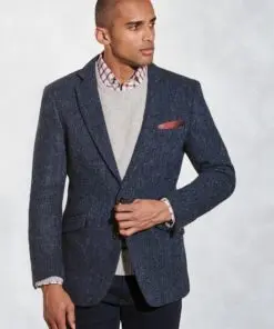 Tailored Fit Stranraer Navy Herringbone Harris Tweed® Jacket