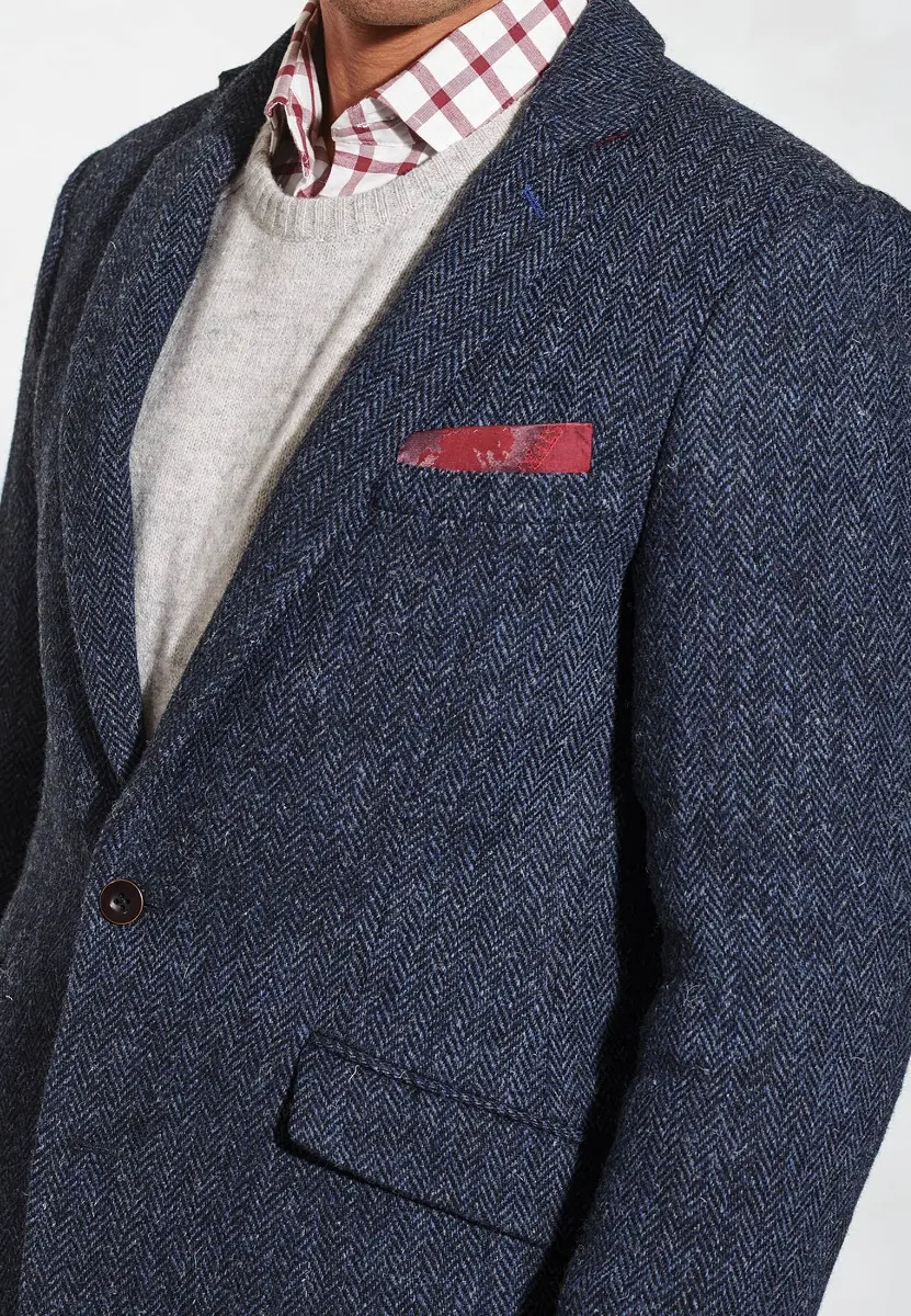 Tailored Fit Stranraer Navy Herringbone Harris Tweed&reg; Jacket - Image 2