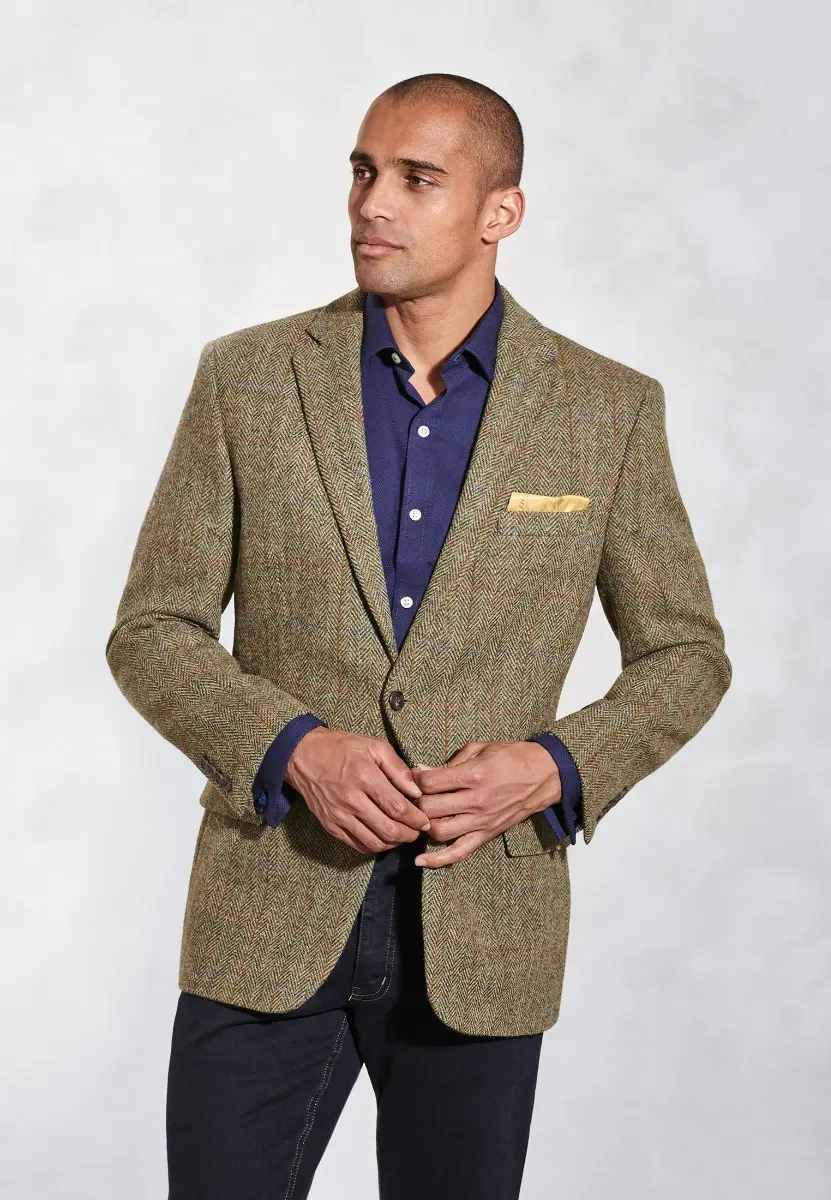 Regular Fit Stromay Olive Check Harris Tweed&reg; Jacket