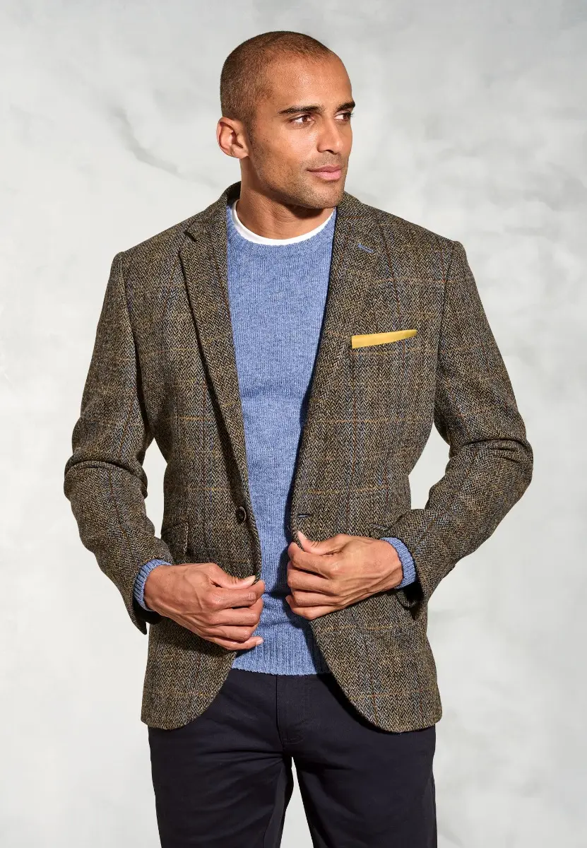 Tailored Fit Sumburgh Green and Blue Check Harris Tweed&reg; Jacket