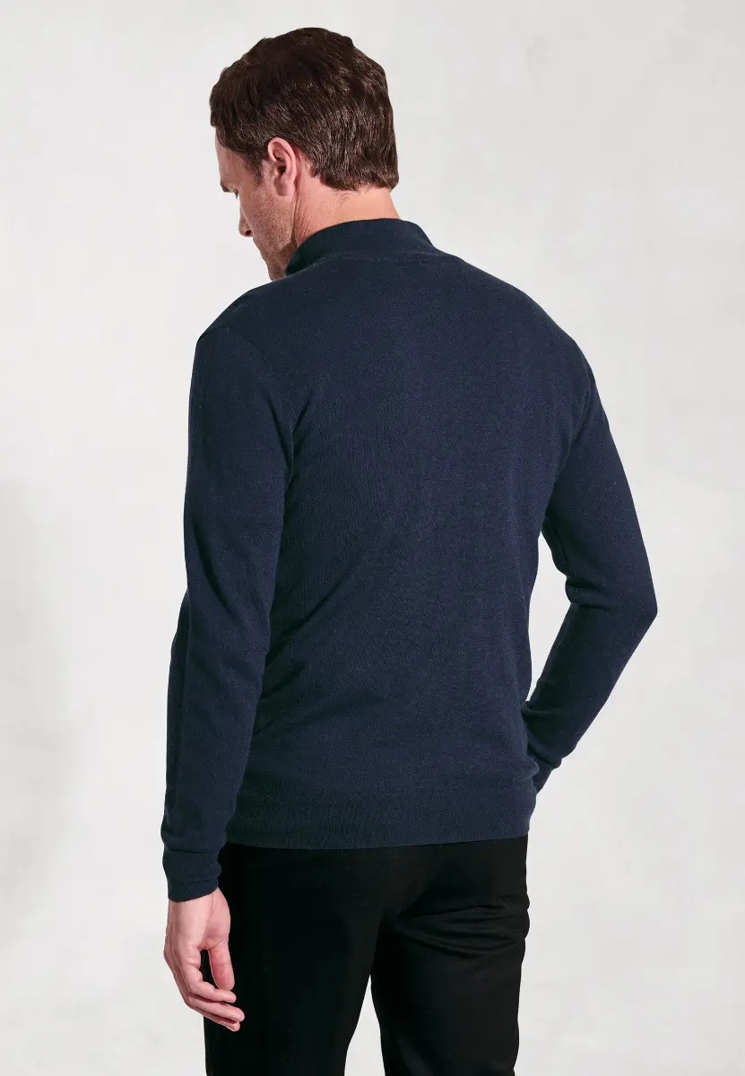 Sussex Navy Cotton Merino Zip Neck Jumper - Image 2