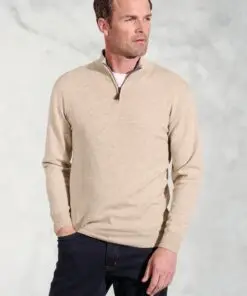 Sussex Stone Cotton Merino Zip Neck Jumper