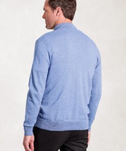 Alternative view of Sussex Sky Blue Cotton Merino Zip Neck Jumper