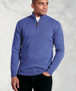 Sussex Electric Blue Cotton Merino Zip Neck Jumper