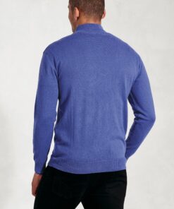 Alternative view of Sussex Electric Blue Cotton Merino Zip Neck Jumper