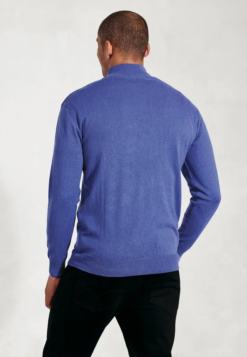Sussex Electric Blue Cotton Merino Zip Neck Jumper - Image 2