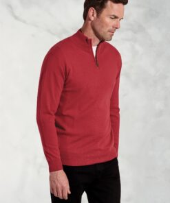 Sussex Claret Cotton Merino Zip Neck Jumper