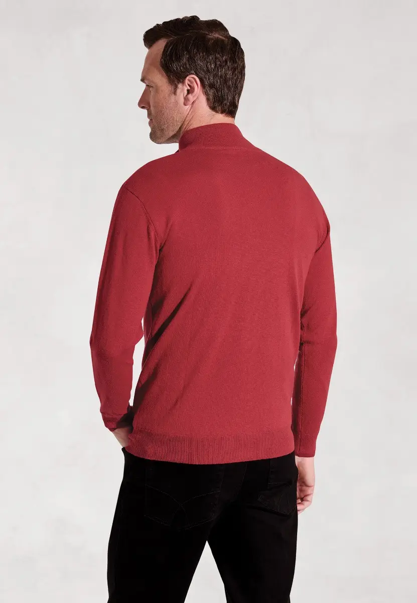 Sussex Claret Cotton Merino Zip Neck Jumper - Image 2