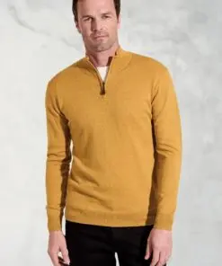 Sussex Mustard Cotton Merino Zip Neck Jumper
