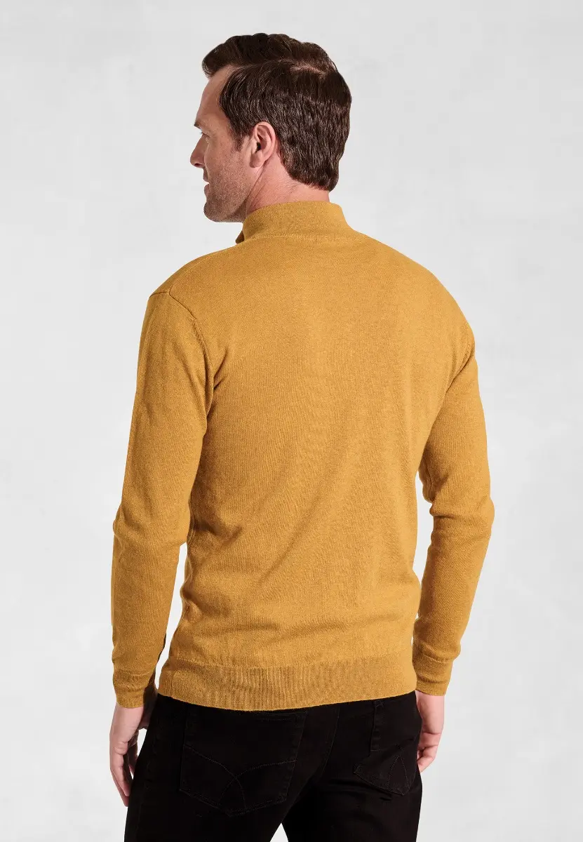 Sussex Mustard Cotton Merino Zip Neck Jumper - Image 2