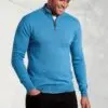 Sussex Sea Blue Cotton Merino Zip Neck Jumper
