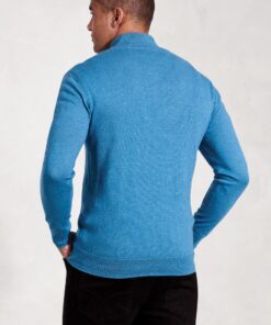 Alternative view of Sussex Sea Blue Cotton Merino Zip Neck Jumper