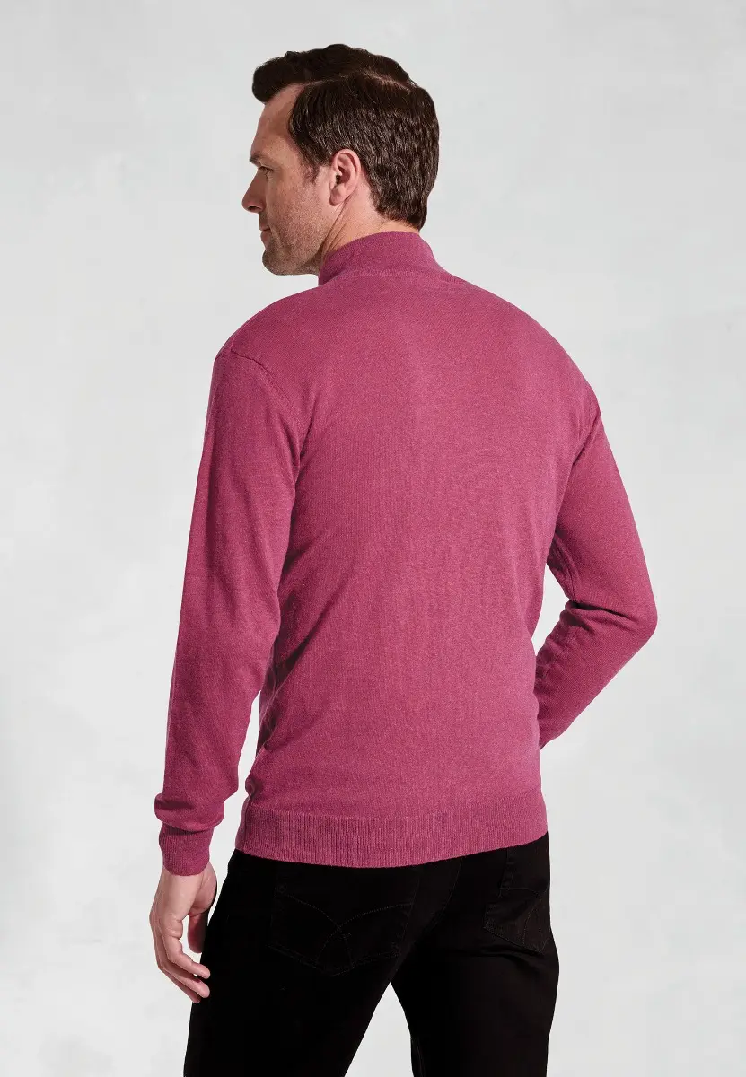 Sussex Raspberry Cotton Merino Zip Neck Jumper - Image 2