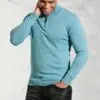 Sussex Aqua Cotton Merino Zip Neck Jumper