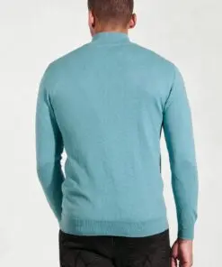 Alternative view of Sussex Aqua Cotton Merino Zip Neck Jumper