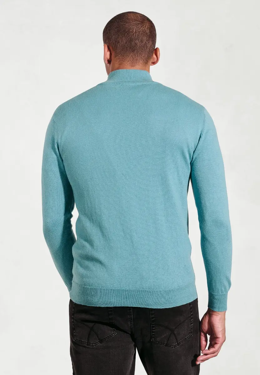 Sussex Aqua Cotton Merino Zip Neck Jumper - Image 2