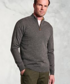 Sussex Charcoal Cotton Merino Zip Neck Jumper
