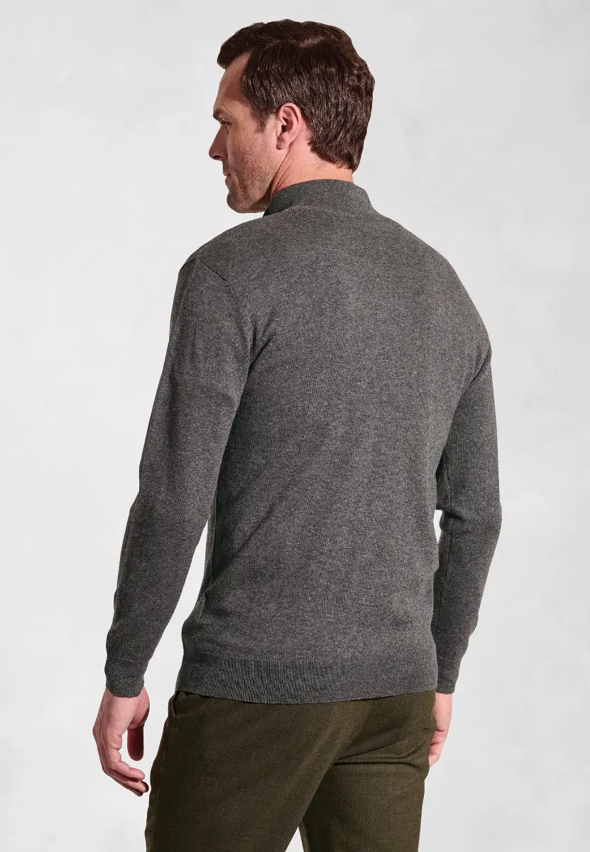 Sussex Charcoal Cotton Merino Zip Neck Jumper - Image 2