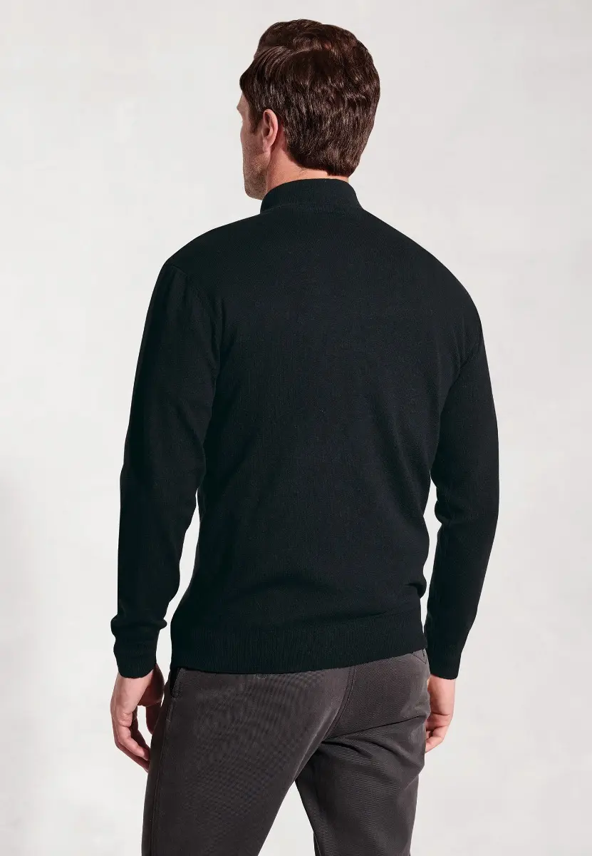 Sussex Black Cotton Merino Zip Neck Jumper - Image 2