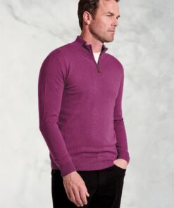 Sussex Plum Cotton Merino Zip Neck Jumper
