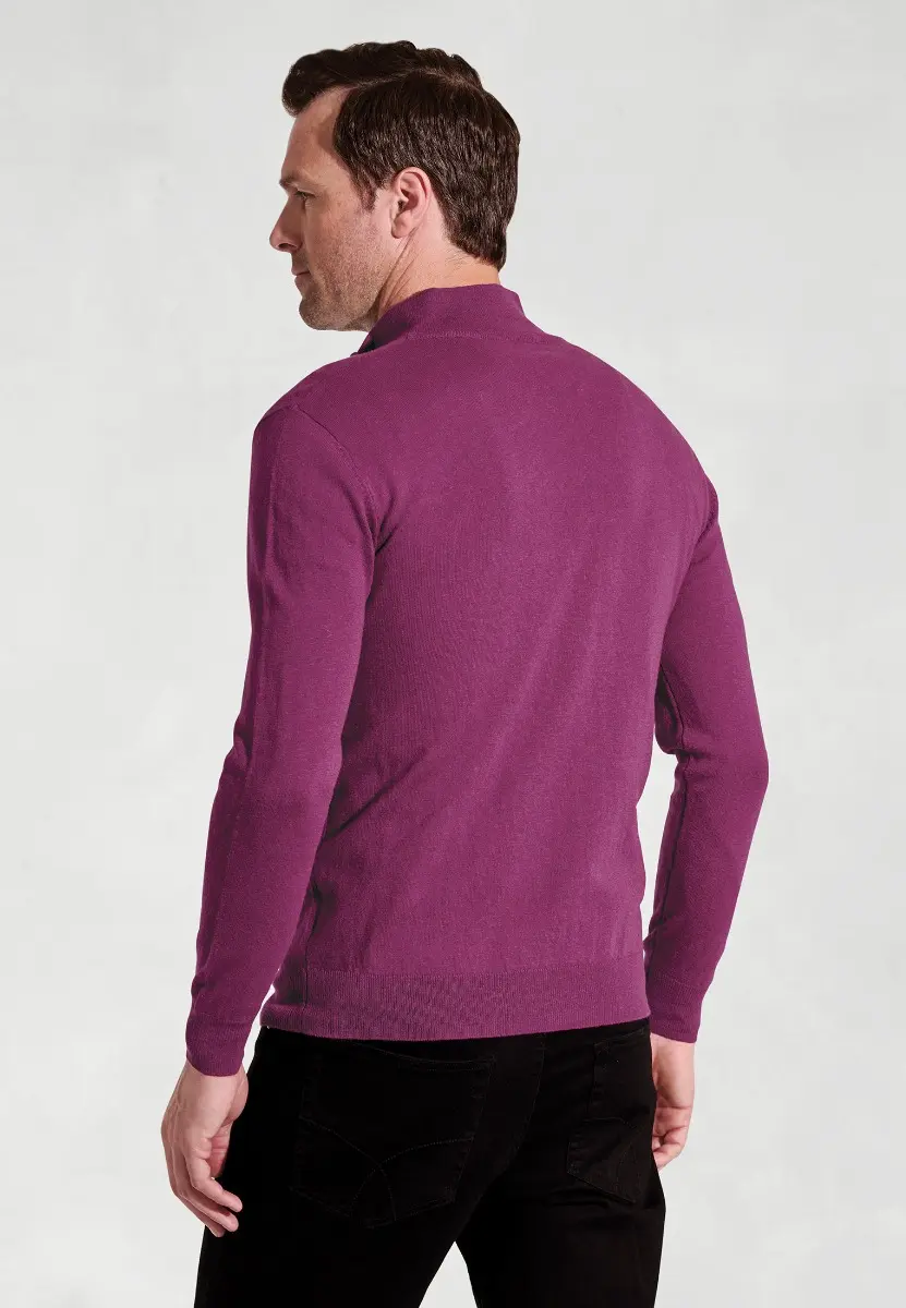 Sussex Plum Cotton Merino Zip Neck Jumper - Image 2