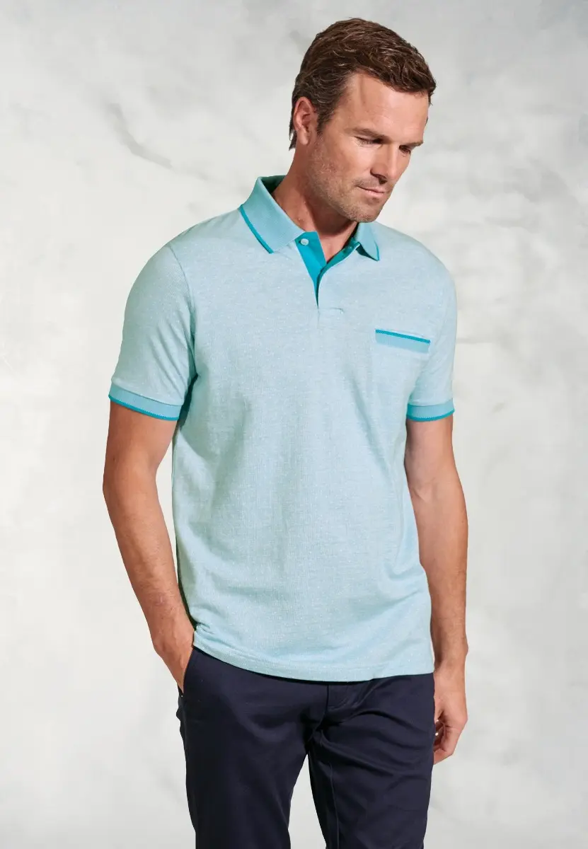 Sutherland Aqua Melange Dot Jacquard Polo Shirt
