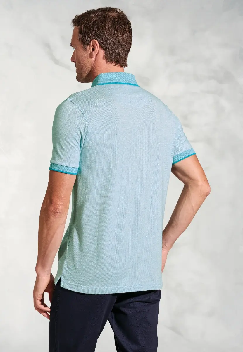 Sutherland Aqua Melange Dot Jacquard Polo Shirt - Image 2