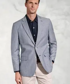 Regular Fit Tarantino Blue Stripe Linen Blend Jacket