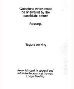 Taylors Passing Question Card