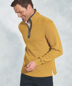 Turner Mustard Fine Rib Cotton Zip Neck Sweatshirt