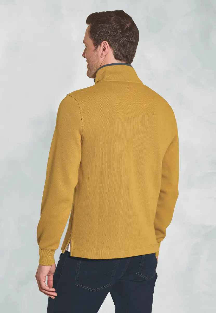 Turner Mustard Fine Rib Cotton Zip Neck Sweatshirt - Image 2