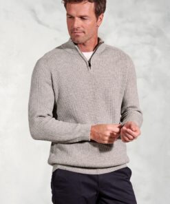 Wayne Silver Grey Rib Knit Zip Neck Jumper