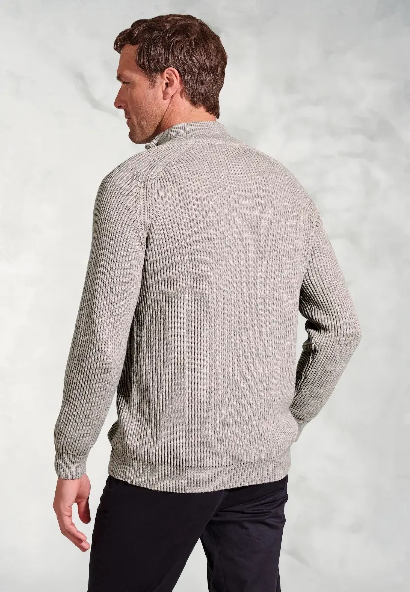 Wayne Silver Grey Rib Knit Zip Neck Jumper - Image 2