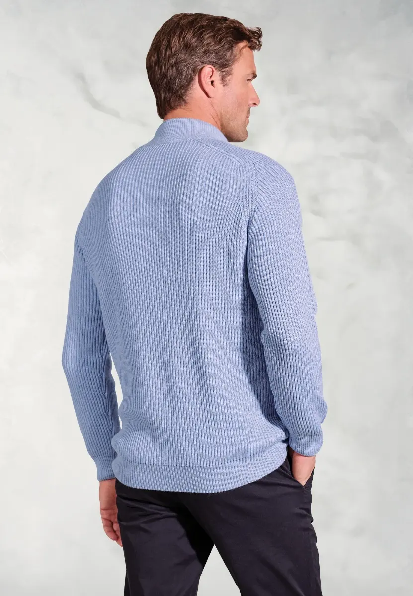 Wayne Sky Blue Rib Knit Zip Neck Jumper - Image 2