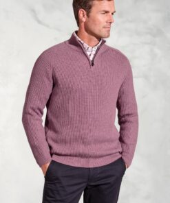 Wayne Mauve Rib Knit Zip Neck Jumper