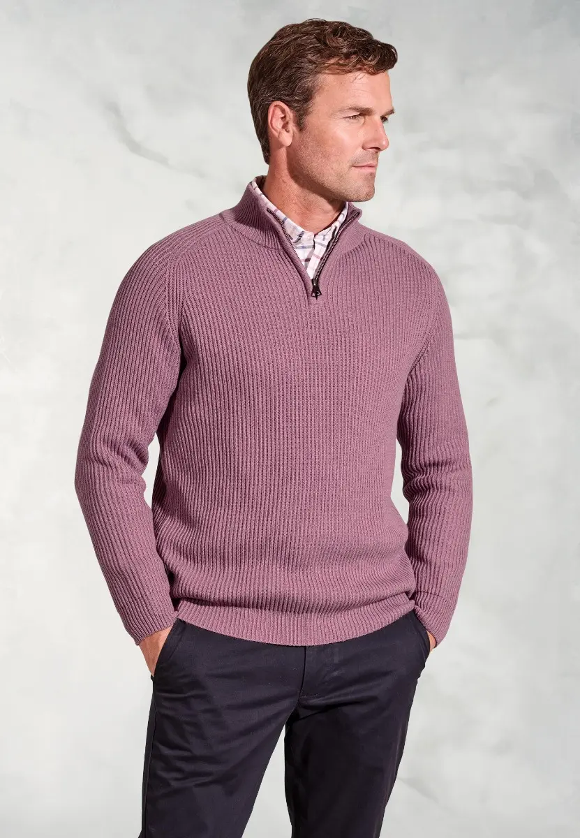 Wayne Mauve Rib Knit Zip Neck Jumper