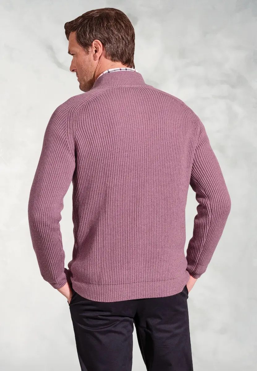 Wayne Mauve Rib Knit Zip Neck Jumper - Image 2