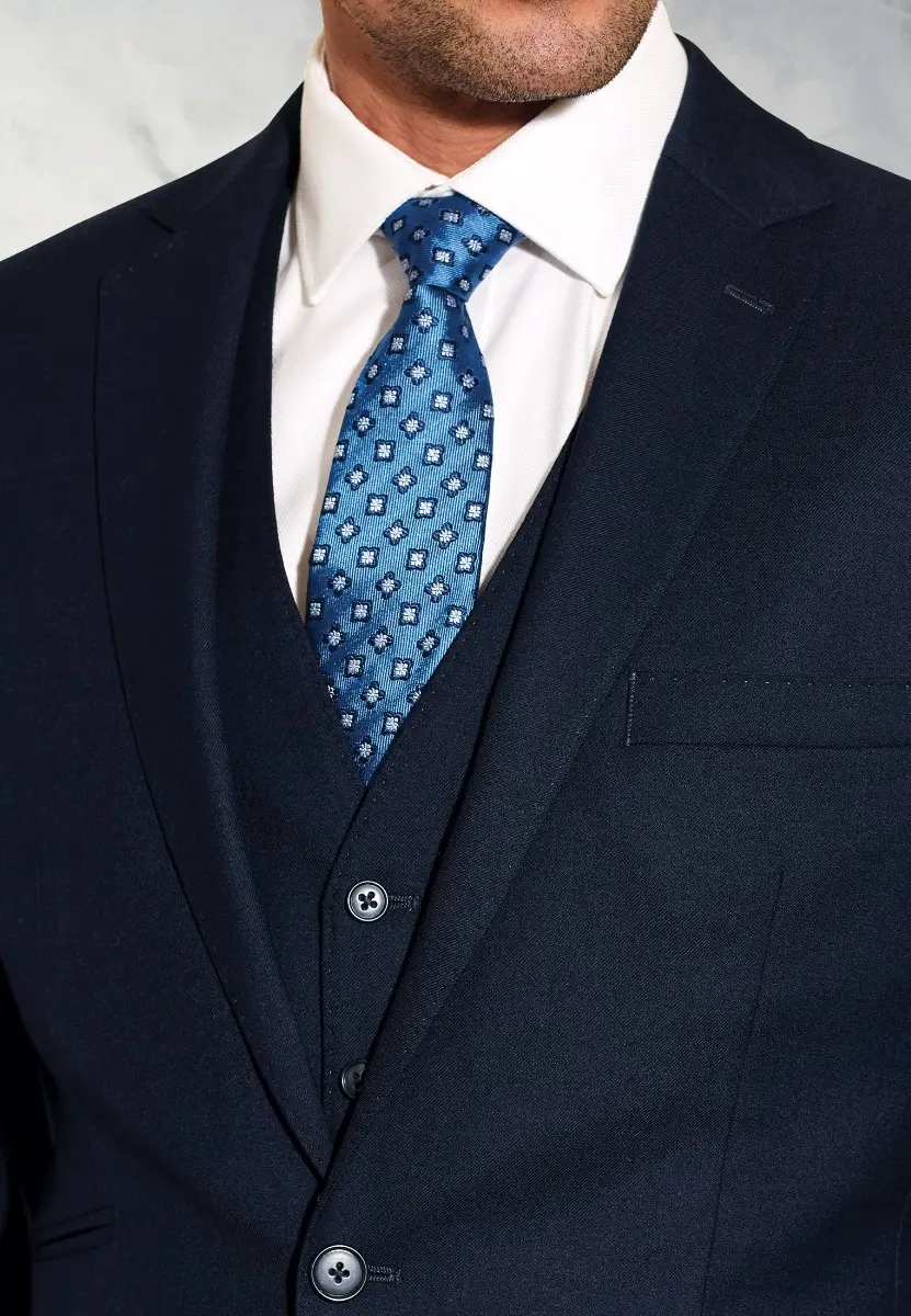 Tailored Fit Wells Navy Wool Blend Suit Jacket - Image 2